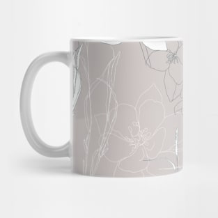 Flowers pattern with leafs in pastel color line art. Mug